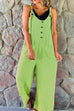 Priyavil Scoop Neck Buttons Wide Leg Solid Cotton Linen Overalls