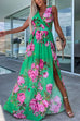 Priyavil Halter Wrap V Neck Waisted High Slit Printed Maxi Holiday Dress