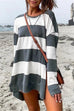 Priyavil Crewneck Side Split High Low Hem Striped Dress