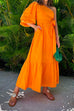 Priyavil One Shoulder Puff Sleeve Knot Waist Maxi Holiday Dress