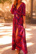 Priyavil Wrap V Neck Flare Sleeve High Slit Maxi Printed Dress