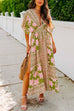 Priyavil V Neck Kimono Sleeves Side Split Printed Maxi Holiday Dress