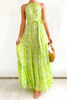 Priyavil Halter Tie Waist Ruffle Tiered Maxi Printed Holiday Dress