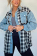 Priyavil Button Up Pocketed Plaid Splice Shacket