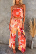 Floral Printed Ruffle Crop Tube Top Wide Leg Side Split Pants Set