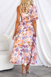One Shoulder Puff Sleeve Waisted Floral Midi Swing Dress