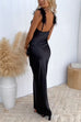 Priyavil Feather Straps Backless Solid Maxi Party Dress