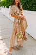 Priyavil V Neck Kimono Sleeves Side Split Printed Maxi Holiday Dress