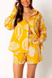 Priyavil Tropic Printed Long Sleeves Blouse Shirt Elastic Waist Shorts Loungewear Set