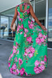 Priyavil Halter Wrap V Neck Waisted High Slit Printed Maxi Holiday Dress