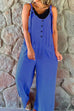 Priyavil Scoop Neck Buttons Wide Leg Solid Cotton Linen Overalls