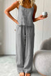 Priyavil Cotton Linen Cami Top Wide Leg Pants Loungewear Set