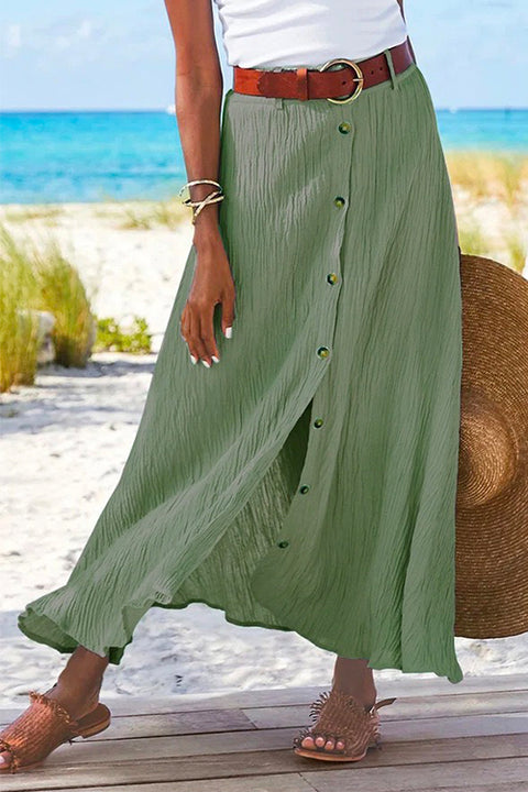 Priyavil Button Down Cotton Linen A-line Maxi Skirt