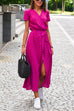Priyavil V Neck Tie Waist Printed Wrapped Long Holiday Dress