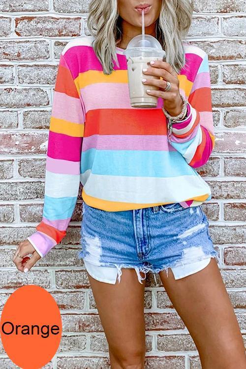 Priyavil Candy Striped Long Sleeves Pullover Top