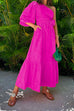Priyavil One Shoulder Puff Sleeve Knot Waist Maxi Holiday Dress