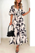 Priyavil V Neck Half Sleeves Waisted Printed Maxi Swing Dress