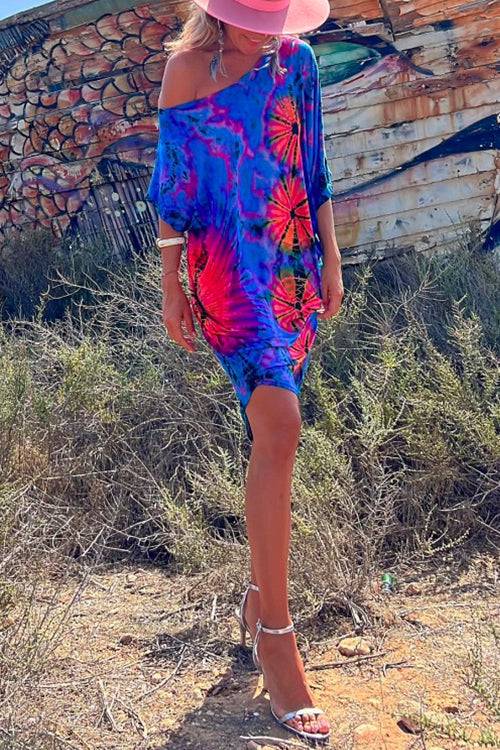 Priyavil Batwing Sleeves Tie Dye Irregular Dress