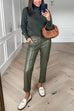 Olive High Rise Faux Leather Cargo Pants