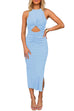 Priyavil Twist Front Cut Out Ruched Side Split Sleeveless Dress