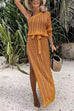 Priyavil One Shoulder Long Sleeve High Split Hollow Out Beach Dress