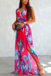 Priyavil Halter Wrap V Neck Waisted High Slit Printed Maxi Holiday Dress