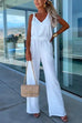Priyavil V Neck Sleeveless Top Wide Leg Pockets Pants Solid Set