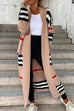 Priyavil Open Front Color Block Striped Splice Long Sweater Cardigan