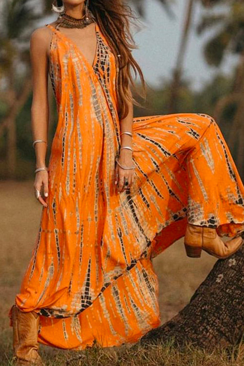 Priyavil Bohemia V Neck Printed Maxi Cami Dress