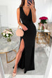 Priyavil Sleeveless V Neck Waisted High Slit Maxi Party Dress