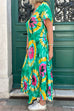 Priyavil V Neck Short Sleeve Tie Dye Maxi Swing Dress