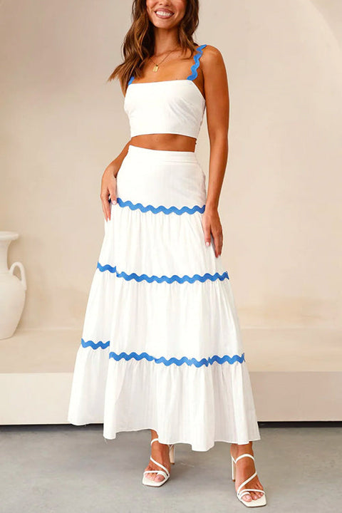 Priyavil Ric Rac Crop Cami Top and Tiered Maxi Swing Skirt Set