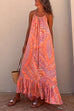 Priyavil Halter Backless Printed Maxi Ruffle Swing Dress