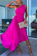 Priyavil One Shoulder Cut Out Waist Irregular Pleated Party Dress