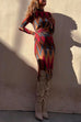 Mockneck Ruched Waist Side Split Color Block Midi Dress