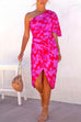 Priyavil One Shoulder Batwing Sleeve Printed Tulip Dress
