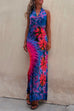 Priyavil Cross V Neck Sleeveless Tie Dye Maxi Holiday Dress