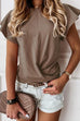Priyavil Solid Crewneck Ruffle Short Sleeve T-shirt