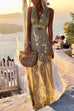 Priyavil Sleeveless Deep V Neck Waisted Printed Maxi Party Dress