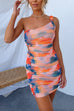 One Shoulder Ruched Colorful Printed Mini Bodycon Dress