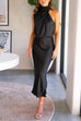 Priyavil Solid Halter Waisted Irregular Sleeveless Dress