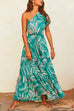 Priyavil One Shoulder Drawstring Waist Printed Flowy Maxi Dress