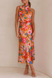 Priyavil Tie Back Halter Sleeveless Waisted Maxi Floral Dress
