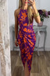 Priyavil Halter Twist Front Slit Floral Printed Maxi Dress