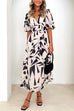 Priyavil V Neck Half Sleeves Waisted Printed Maxi Swing Dress