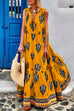 Priyavil Tassle Deep V Neck Sleeveless Printed Maxi Swing Holiday Dress