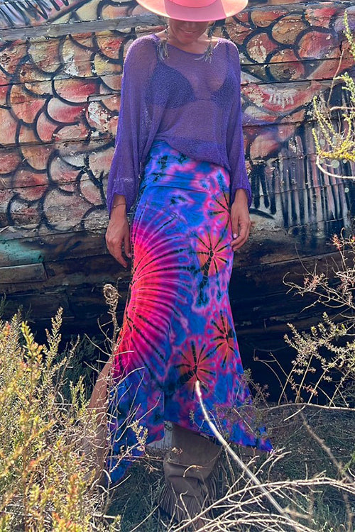 Priyavil High Waist Side Split Tie Dye Maxi Skirt