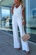 Priyavil V Neck Sleeveless Top Wide Leg Pockets Pants Solid Set