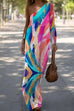 Priyavil One Shoulder Long Sleeve Tie Dye Maxi Holiday Dress