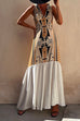 Priyavil Sleeveless V Neck Printed Splice Maxi Swing Dress